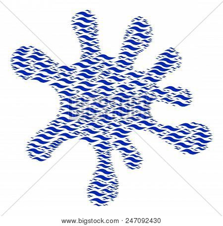 Blot Mosaic Constructed With Wave Shape Elements In Various Sizes. Abstract Vector Drip Representaio