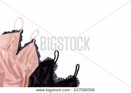 Set Of Silk Tops On A White Isolated Background. Beautiful Silk Clothes