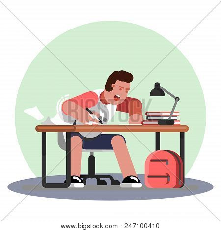 Man Hard Working And Studing. Vector Illustration, Eps 10