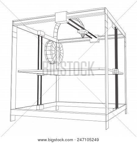3d Printer Wireframe Low Poly Mesh Vector Illustration