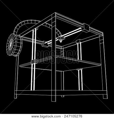 3d Printer Wireframe Low Poly Mesh Vector Illustration