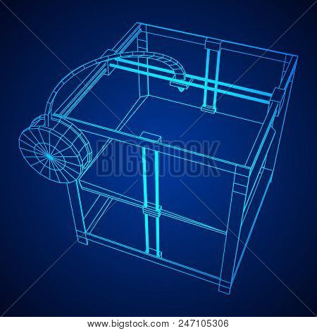 3d Printer Wireframe Low Poly Mesh Vector Illustration