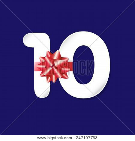 10 Years Old Logotype. Numbers 10th Favoured Paper, White Colour Greetings, Congratulating Celebrati