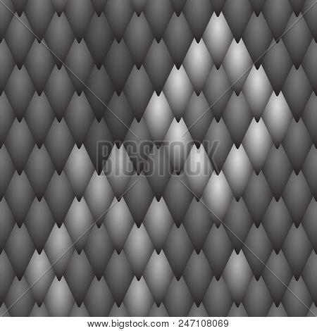 Seamless Textured Black Scales Of A Snake, Fish, Dragon Or Other Animal. A Sample With A Light And D