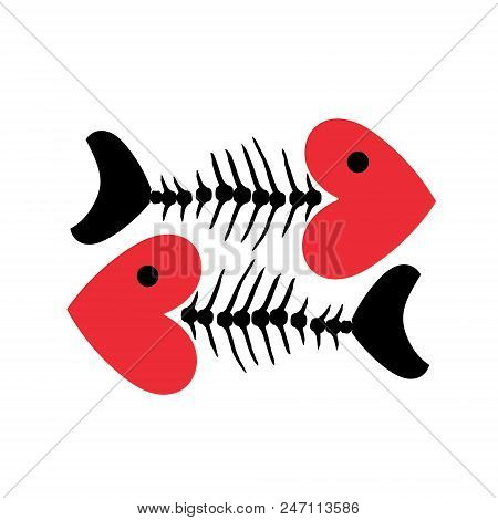 Heart And Fish Bone Skeleton Symbol Vector Icon Logo Design. Metaphor Of The All-consuming Passion.