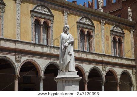 Dante Statue In Piazza Dei Signori Square, Verona, Italy