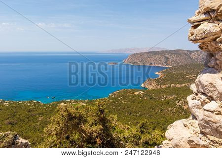 Sea View From The Ruins Of Monolithos Castle. Rhodes Island. Greece