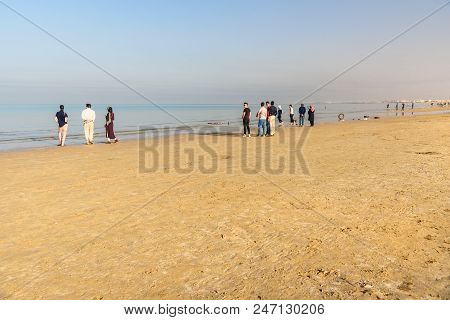 Bandar Ganaveh, Bushehr Province, Iran - March 27, 2018: Iranian People On The City Beach At Persian