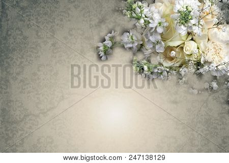 Wedding Invitation With Flowers. White Flower. Wedding Flowers. Postcard