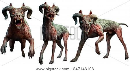 A Group Of Scary Hellhounds 3d Illustration