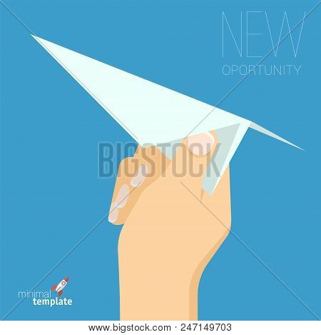 Flat Design Vector Hand With Paper Plane Icon. Mock Up For Application Interface, Presentation And W