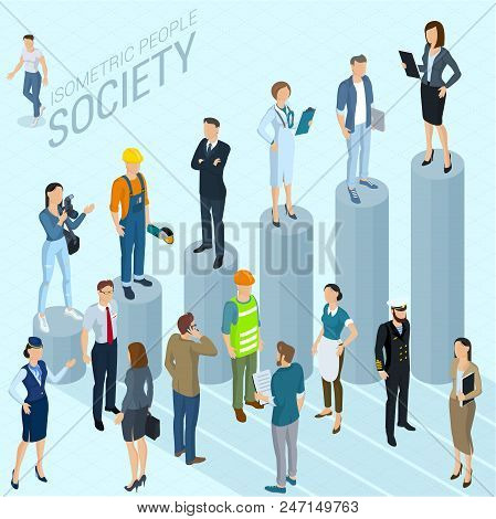 Flat Design 3d Isometric Business Infographic  Vector Template Made Of Chart And Business People Var