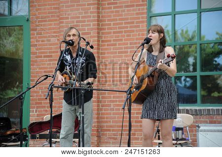 Seattle, Wa. July 20, 2016. Circa: The Cantrells Folk Music Duo Performing In Concert In Seattle, Wa