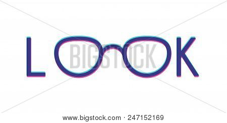 Modern Glasses Frame In A Word Look With 3d Glitch Effect Isolated On White Background. Stock Vector