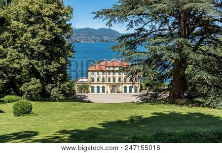 Stresa, Piedmont, Italy - June 14, 2018: View Of Villa Pallavicino, The Ancient Residence On Lake Ma