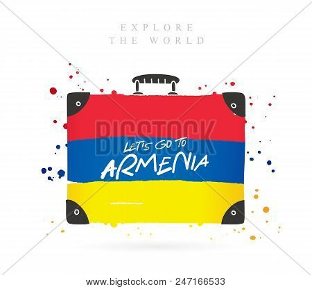 Suitcase With The Flag Of Armenia. Lettering