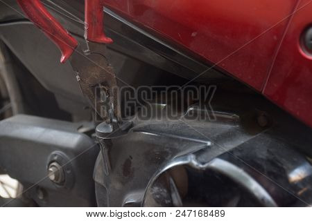 Work With Locking Pliers For Open Lubricant Oil Cap