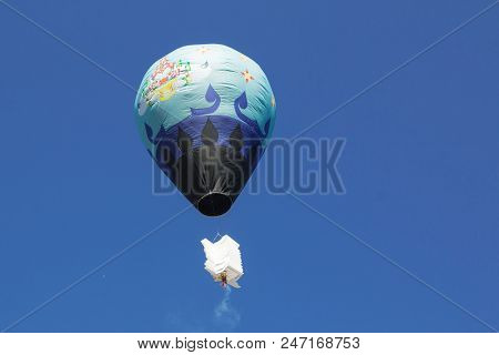 Hot Air Balloon Isolated On Beautiful Sky