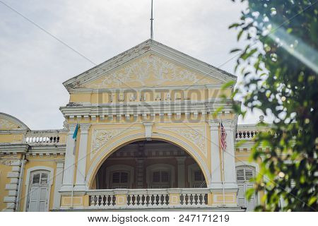 Old Town Hall In George Town In Penang, Malaysia. The Foundation Stone Was Laid In 1879.