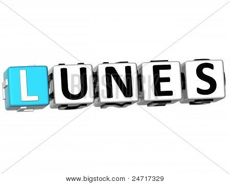 Beyaz arka plan üzerinde 3D Lunes blok metin