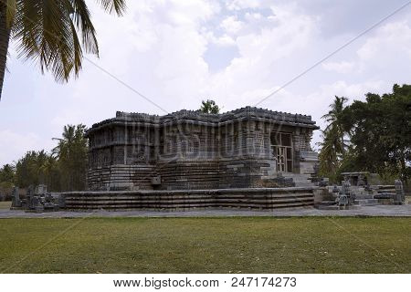Kedareshwara Temple, Halebid, Karnataka, India. View From The South East. Perforated Windows On The 