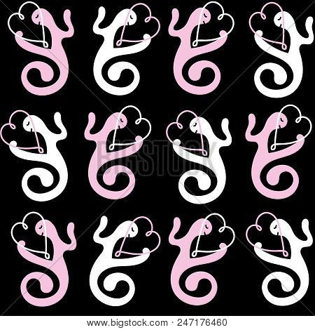 Pink And White Love Gestures Hearts Of Love On Black Background Seamless Repeat Pattern Background. 