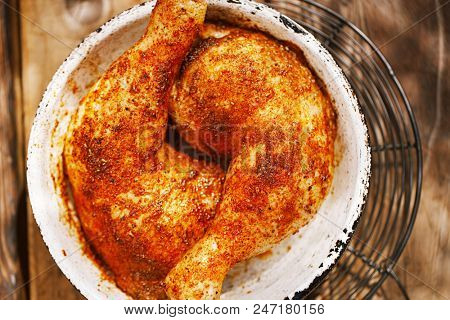 chicken legs spiced by special spice blend