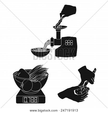 Cooking Food Black Icons In Set Collection For Design. Kitchen, Equipment And Tools Vector Symbol St