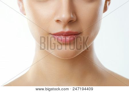Perfect Natural Lip Makeup.lip Protection. Close Up  Beautiful Female Mouth. Plump Full Lips.lip Car