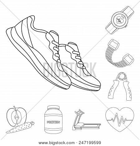 Gym And Training Outline Icons In Set Collection For Design. Gym And Equipment Vector Symbol Stock  
