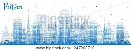 Outline Patna India City Skyline with Blue Buildings. Business Travel and Tourism Concept with Modern Architecture. Patna Cityscape with Landmarks.