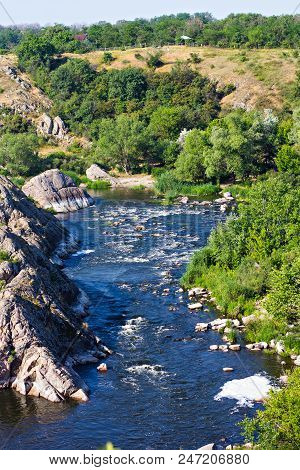 Southern Bug River Landscape With Famous Rapid Red Gate Or Integral In Migeya, Ukraine.