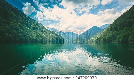 Big Rizza Lake In The Abhazia Mountains