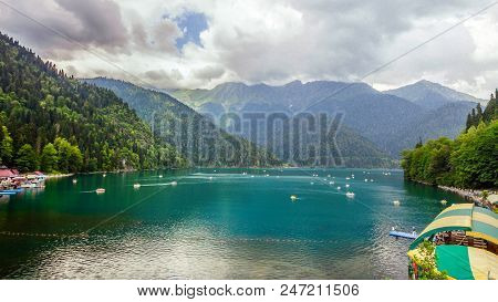 Big Rizza Lake In The Mountains Of Abhazia