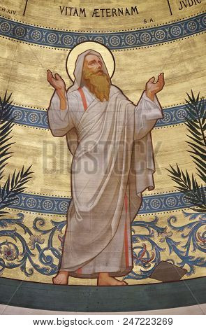 PARIS, FRANCE - JANUARY 05: Saint Judas Thaddaeus, the dome painted by Charles Joseph Lameire, St Francis Xavier's Church in Paris, France on January 05, 2018.