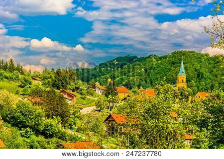 Aerial View At Picturesque Village In Northern Croatia, Desinic Croatia.