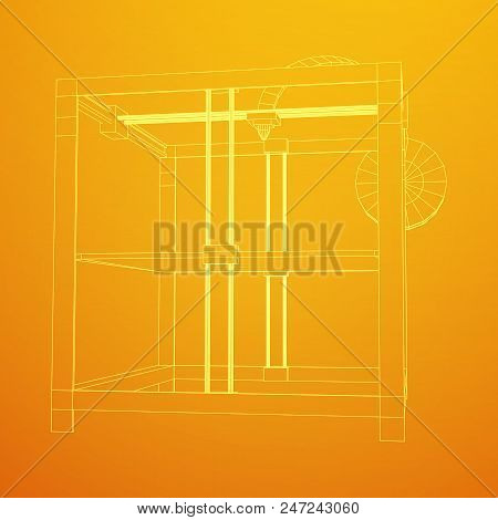 3d Printer Wireframe Low Poly Mesh Vector Illustration