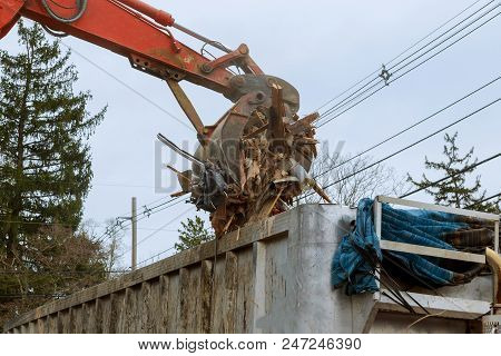 Demolition Of Houses By Hydraulic Crashers Buried House Is Broken Brick, Broken, Building