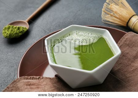 Chawan With Fresh Matcha Tea On Table