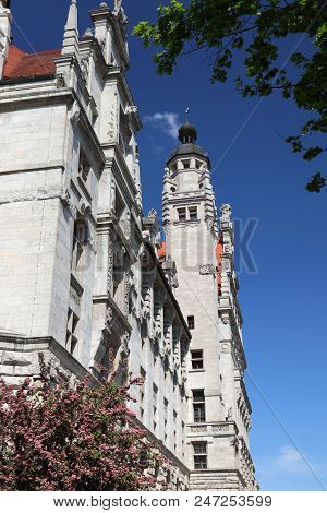 Leipzig City, Germany. New City Hall (neues Rathaus) Built In Historicism Architecture Style.