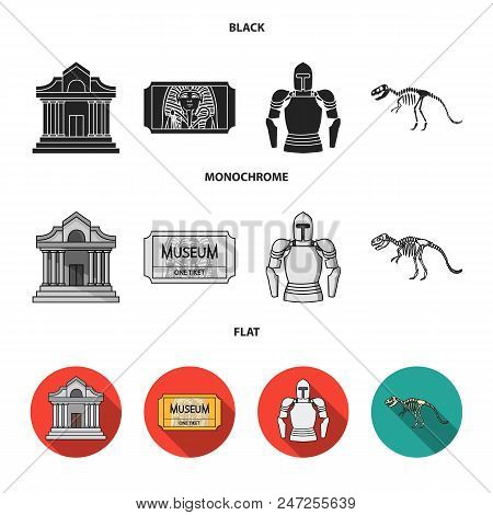 Picture, Sarcophagus Of The Pharaoh, Walkie-talkie, Crown. Museum Set Collection Icons In Black, Fla