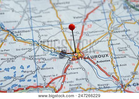 Sweden Stockholm, 07 April 2018: European Cities On Map Series. Closeup Of Chateauroux