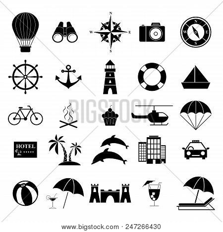 Set Holiday Vacation Icons On The White Background