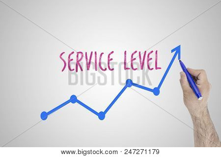 Growing Service Level Concept On White Board. Businessman Draw Accelerating Line Of Improving Servic