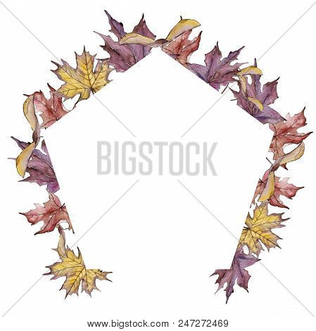 Maple Leaves In A Watercolor Style Isolated. Frame Border Ornament Square. Aquarelle Leaf For Backgr