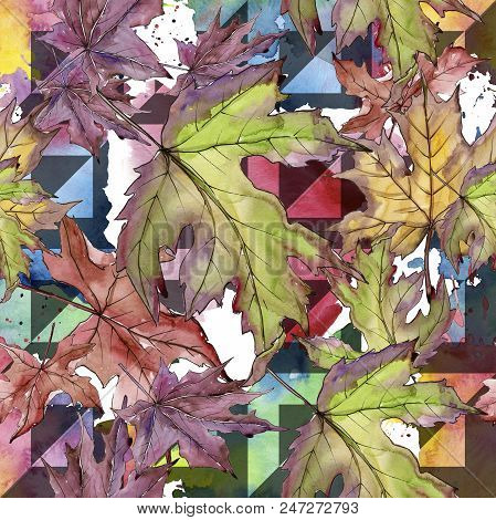 Maple Leaves In A Watercolor Style Isolated. Seamless Background Pattern. Fabric Wallpaper Print Tex