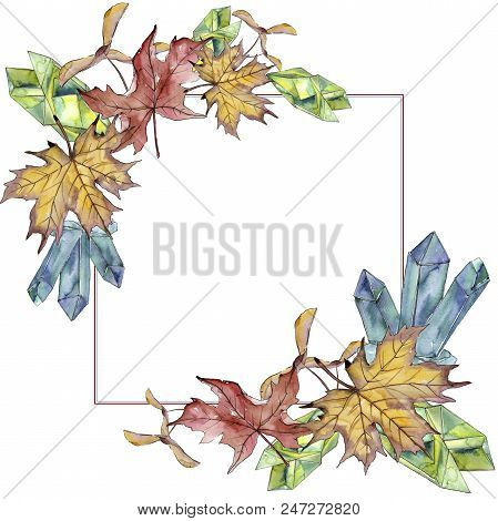 Maple Leaves In A Watercolor Style Isolated. Frame Border Ornament Square. Aquarelle Leaf For Backgr