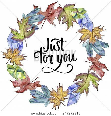 Maple Leaves In A Watercolor Style Isolated. Frame Border Ornament Square. Aquarelle Leaf For Backgr