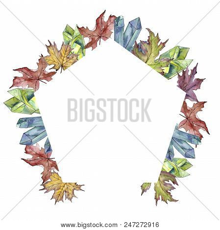 Maple Leaves In A Watercolor Style Isolated. Frame Border Ornament Square. Aquarelle Leaf For Backgr