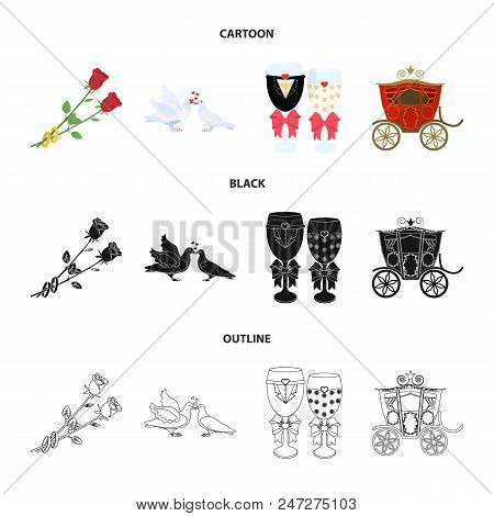 Wedding And Attributes Cartoon , Flat, Outline, Black Icons In Set Collection For Design.newlyweds A